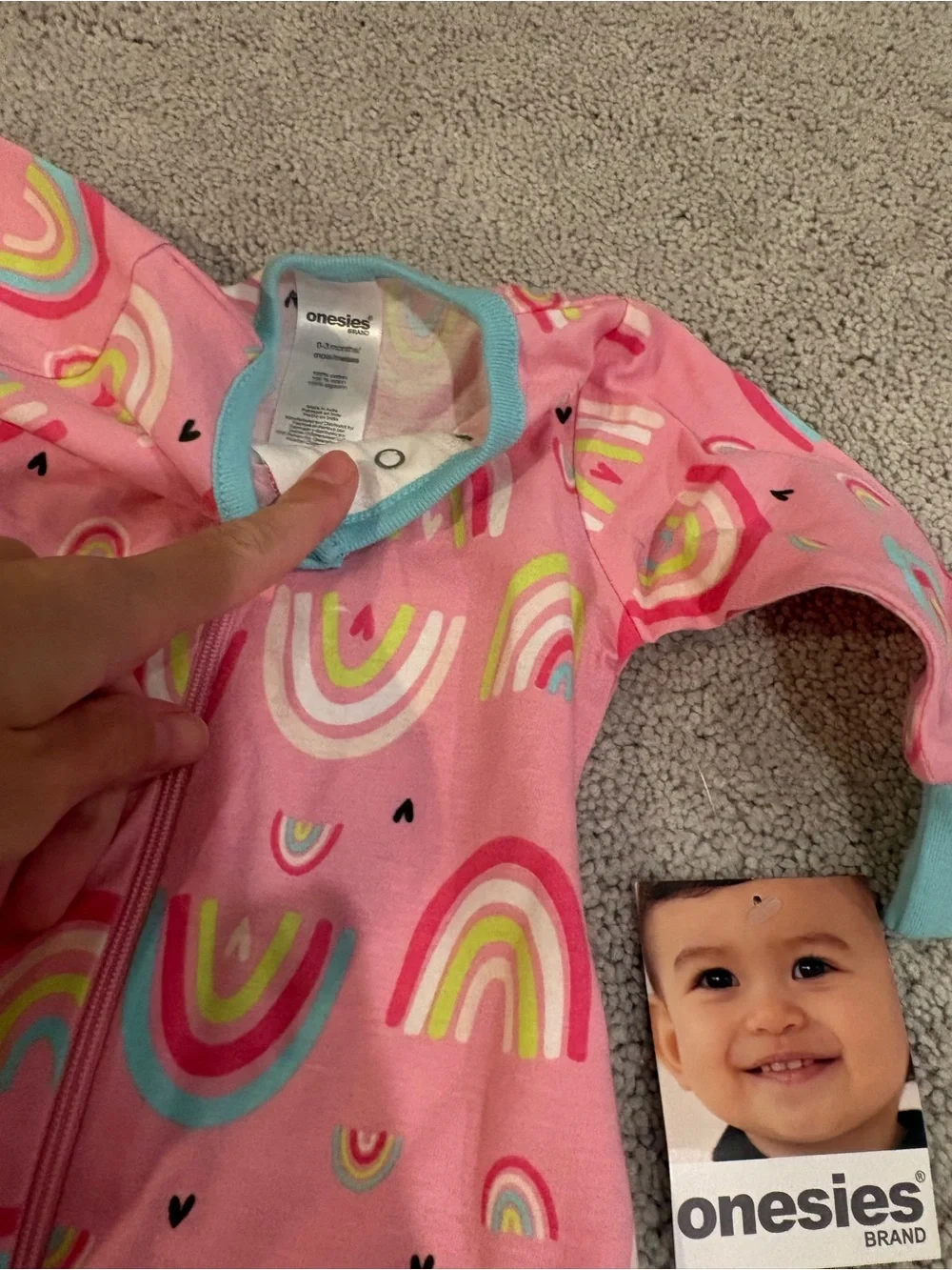 Onesies® Pink Rainbow Print Footed One-Piece for Kids